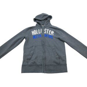 Hollister Hoodie Mens Large Gray Fleece Lined Embroidered Destroyer Full Zipper